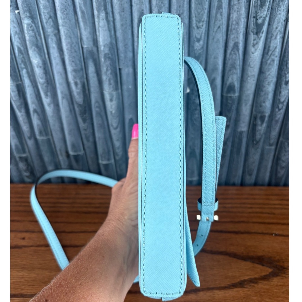 Kate Spade New York Light Blue Saffiano Leather Crossbody Bag Pyramid Turn Lock - Picture 5 of 8